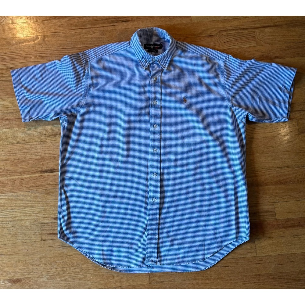 Ralph Lauren Blake Mens Large LTP Blue Gingham Short Sleeve Button Down Shirt